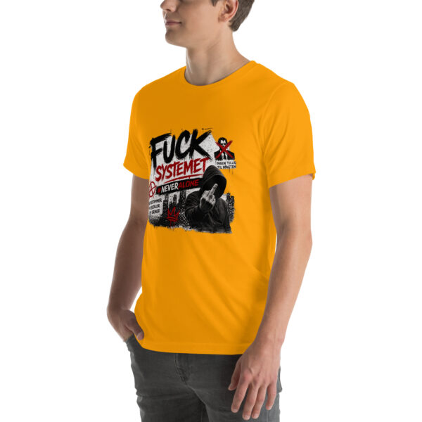 unisex-staple-t-shirt-gold-left-front-69f07a9addcbf.jpg Fuck systemet t-shirt