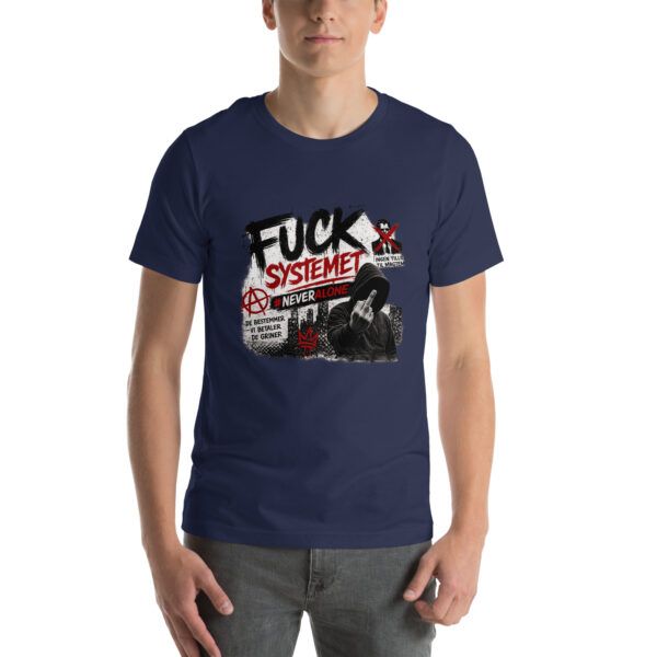 unisex-staple-t-shirt-navy-front-69f07a9a287dc.jpg Fuck systemet t-shirt