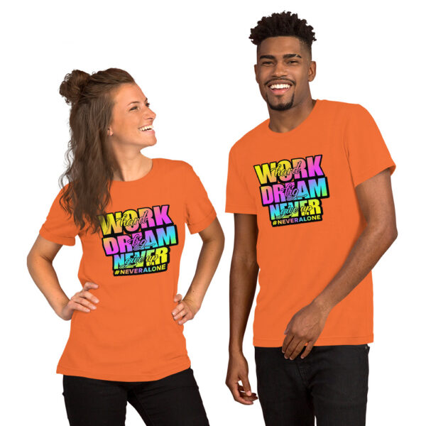 unisex-staple-t-shirt-orange-front-69e9e0ccd08e2.jpg work hard t-shirt