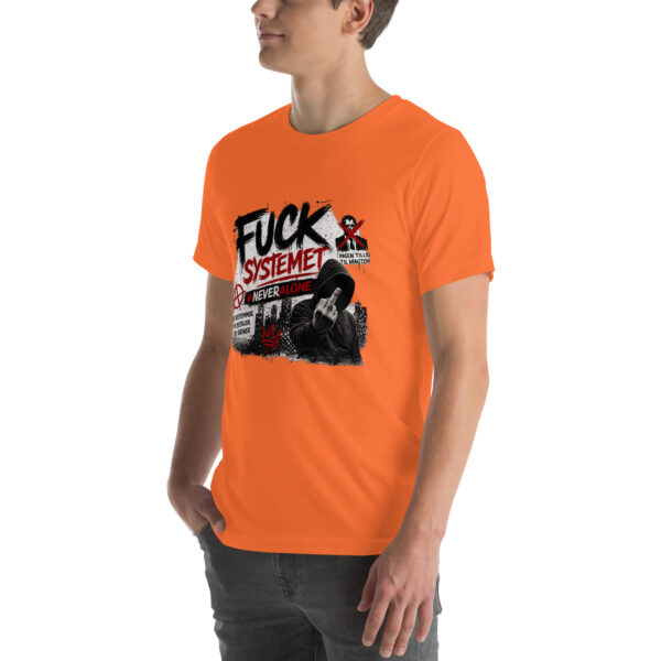 unisex-staple-t-shirt-orange-left-front-69f07a9a92017.jpg Fuck systemet t-shirt